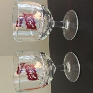 Set of 2 Vintage 1970's Schlitz Goblet Beer Glasses Stemmed Thumb Print